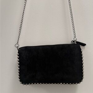 Zara Black Faux Suede Clutch with Silver Chain